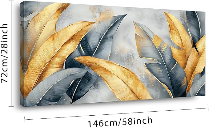 Ggaafet Gold Leaves Wall Art for Living Room Canvas Painting Prints Botanical Boho Abstract Gray Leaf Art Deco Modern Artwork Office Bedroom Family Dining Room Decor Extra Large