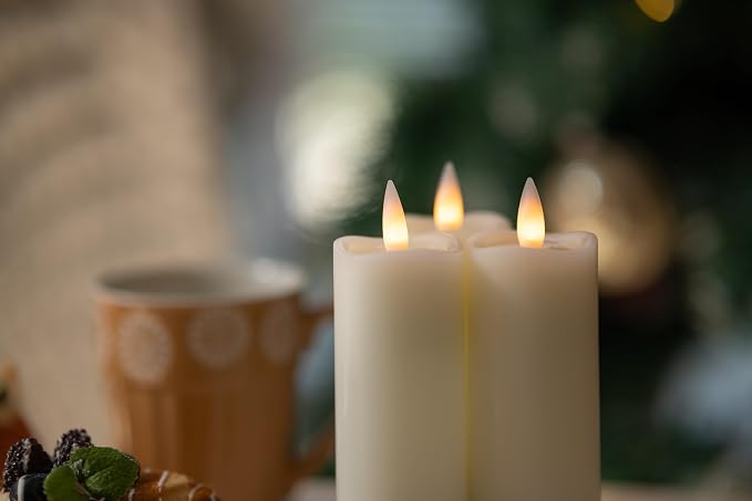 Flameless Votive Candles Flickering with Remote Timer, 3D Moving Flame Real Wax, Set of 3, 2‘’x4‘’ (Ivory, 2inx4in)