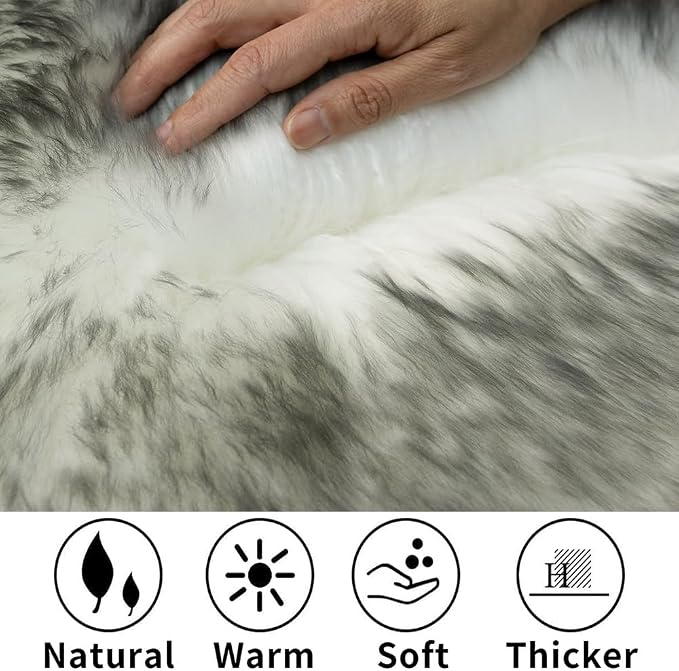 Sheepskin Chair Cushion Non-Slip Back Square Genuine Fur Chair Cover Silky Natural Wool Seat Cushion Pad Soft Area Rugs Carpet for Home Office Restaurant Chair 18x18 Inch (Silver Grey, Pack of 4)
