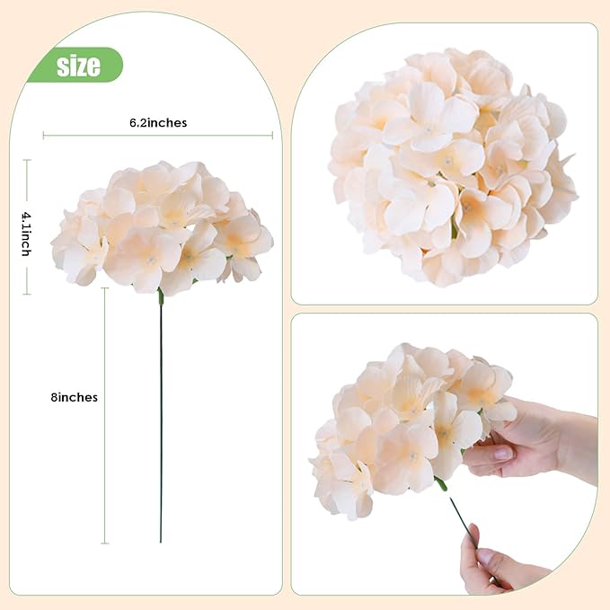 AVIVIHO 65pcs Fake Flowers Champagne Hydrangea Artificial Flowers Bulk (Not Squished, No Steaming Need) Silk Flowers with Stems for Wedding Decor,Home,Baby Shower,Table Centerpieces Decoration
