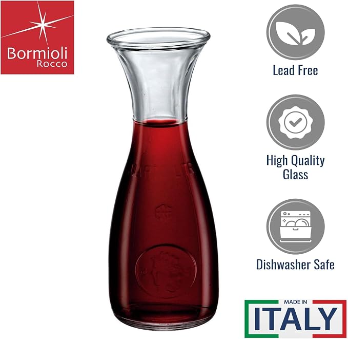 Bormioli Rocco Misura PZ Carafe Set of 2-8.5 Oz. Mini Glass Carafes for Water, Juice, or Wine Serving - Elegant Beverage Presentation for Dining & Restaurants - Durable Clear Glass Construction
