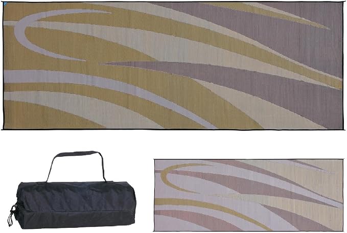 Stylish Camping Ming's Mark GC7 Stylish Camping Reversible Graphic Patio Mat - 8' x 20', Brown/Gold