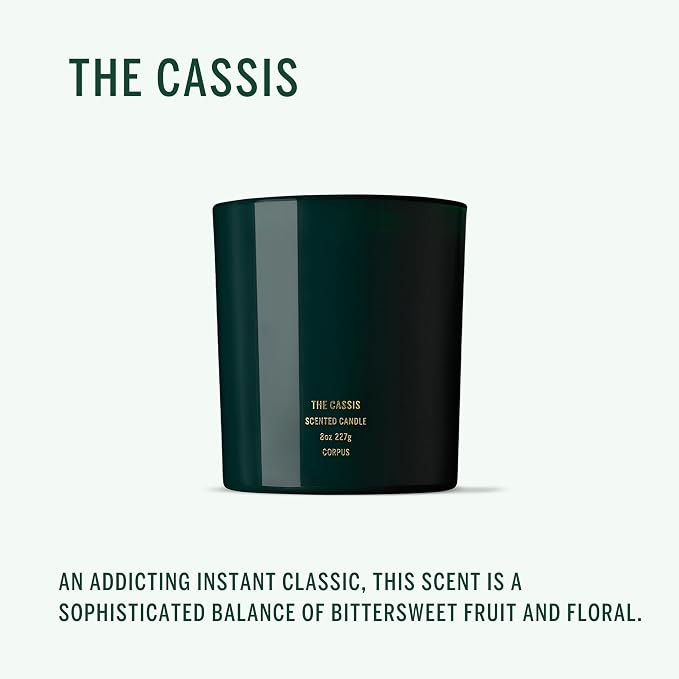 CORPUS - THE Cassis Scented Candle, Soy Wax, 60+ Hr Burn (8 oz / 227 g) | Hand-Poured in the USA, Reusable Glass Vessel | Renewable Soy Wax, Cotton Wick | Phthalate-Free, Vegan