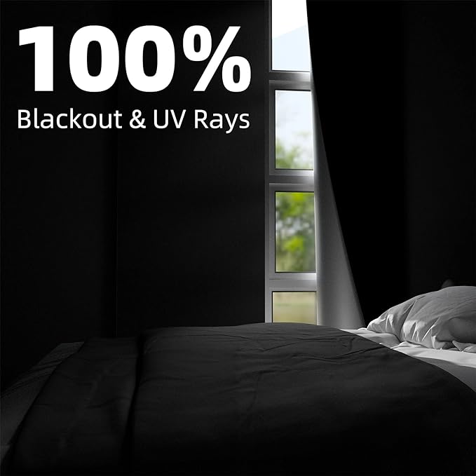 NIGHTON Portable Blackout Curtains 42"×57", Strong Hook and Loop Tape Strips with Adhesive, Cuttable Blackout Window Cover, 100% Black Out Material Blinds for Baby Nursery or Travel - Black