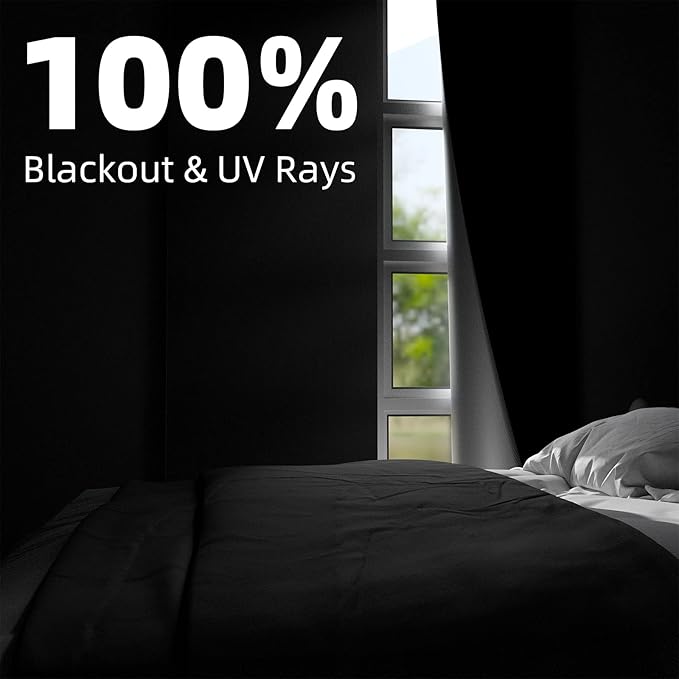 NIGHTON Portable Blackout Curtains 42"×70", Strong Hook and Loop Tape Strips with Adhesive, Cuttable Blackout Window Cover, 100% Black Out Material Blinds for Baby Nursery or Travel - Black