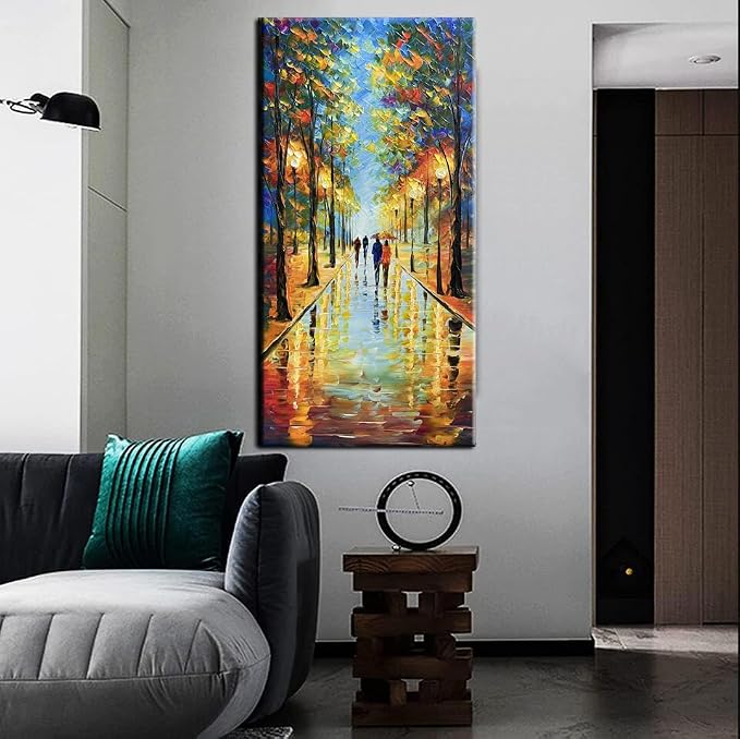 Tyed art- Large Vertical Wall Art ,handpainted Canvas Paintings Landscape Trees,Framed Textured Wall Art,Modern Home Wall art Living room bedroom bedside sofa background Wall Decor , Landscape Artworks Picture 60 by30 inch
