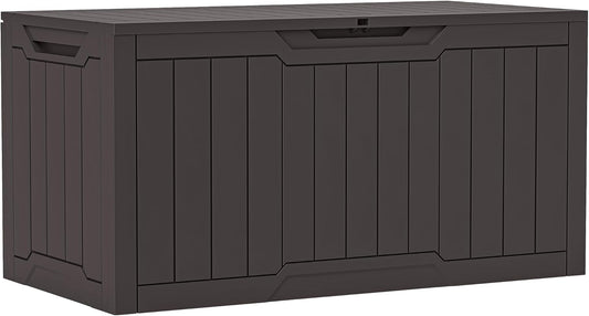 YITAHOME 100 Gallon Outdoor Storage Box, Large Water Resistant Resin Deck Box, Indoor Outdoor Lockable Storage Container for Patio, Garden, Cushions, Tools, Equipment (Dark Brown)