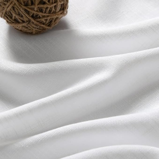 Nanspring White Curtains for Kitchen Linen Semi Sheer Light Filtering Curtains Back Tab and Rod Pocket Farmhouse Decor Curtain for Bathroom Small Window Drapes 34 x 30 Inch,2 Panels