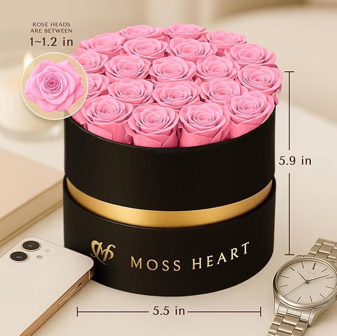 20 Mini Preserved Roses, Round Luxury Gift Box, Real Forever Roses Last 1+ Year, Premium Romantic Gift for Women, Wife, Girlfriend, Mother’s Day, Birthday, Anniversary, Valentine’s Day