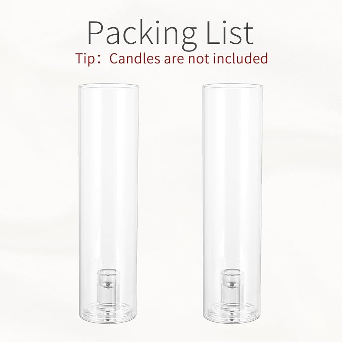 Glass Hurricane Candle Holder: 11.8" Tall Candlestick Holder with Cylinder Windproof Cover Clear Taper Candle Holders for Wedding Party Birthday Christmas Home Decor Set of 2