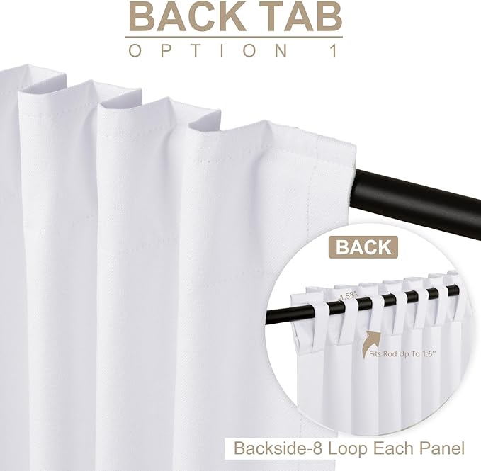 100% Blackout Shield Linen Blackout Curtains for Bedroom 45 Inches Long, Back Tab/Rod Pocket Living Room Drapes, Thermal Insulated Blackout Curtains 2 Panels Set, 42" W x 45" L, Bright White