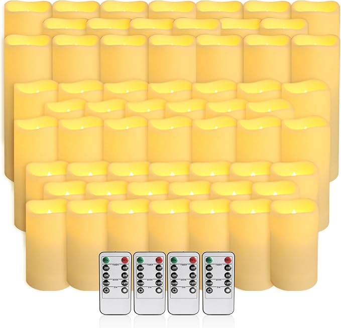 fclayvts 60-Pack LED Flameless Candles with Remote Control - Perfect for Parties, and Special Occasions (Three Sizes)