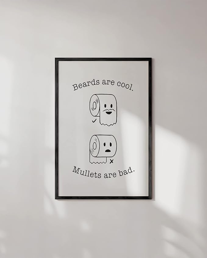 HAUS AND HUES Funny Bathroom Decor & Bathroom Prints, Restroom Humor Wall Decor Funny Beard/Mullet Signs (Unframed 24x36)
