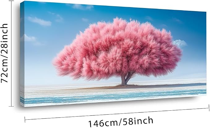 Ggaafet Pink Tree Wall Art for Living Room Canvas Oil Painting Prints Beautiful Warm Landscape Art Deco Modern Artwork Office Bedroom Family Dining Room Decor Extra Large