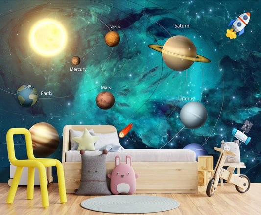 Kids Universe Planet Galaxy Wallpaper Solar System Starry bight Sky Ceiling Nursery Wall Mural - 160"x108"（Not Peel and Stick）