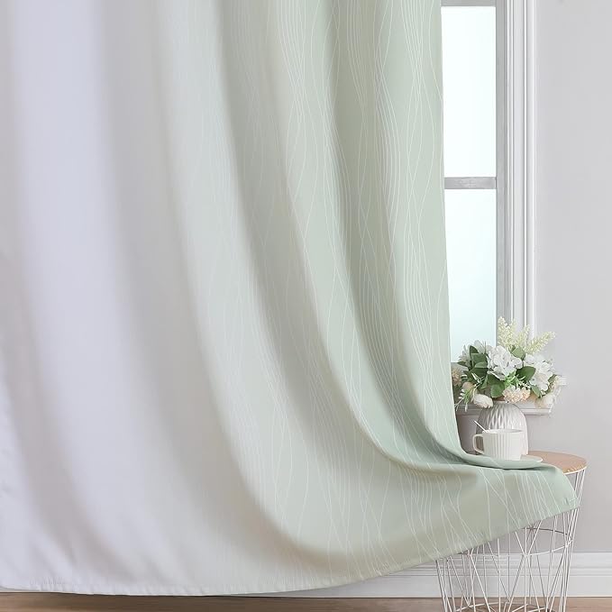 Estelar Textiler Sage and Greyish White Ombre Blackout Curtains 72 Inches Length for Bedroom, Thermal Insulated Light Blocking Grommet Gradient Blackout Drapes for Living Room, 42Wx72L, 2 Panels
