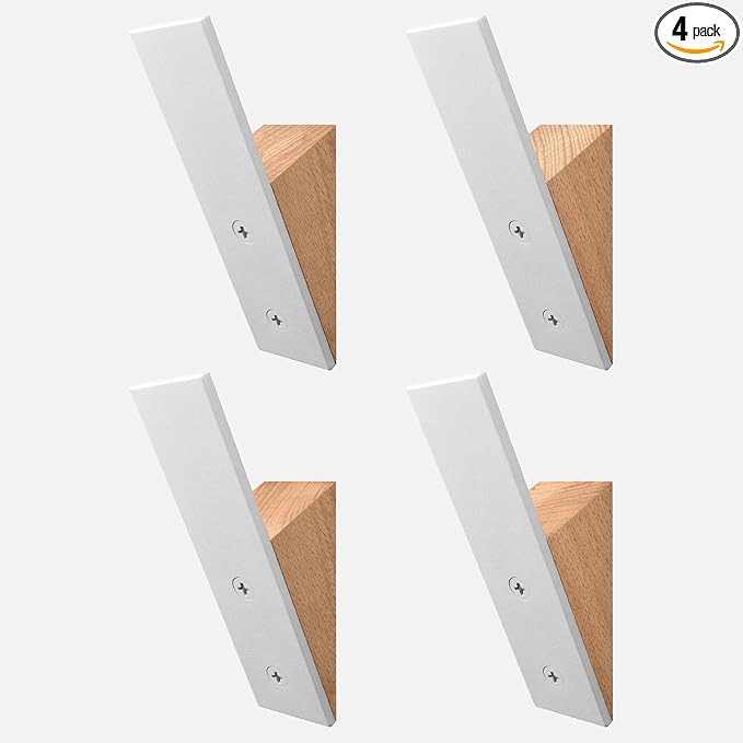 Homeforia Beech Wood Coat Hooks, High End Beech Wood & White Metal Wall Mounted Clothing Hooks, Mid-Century Modern Coat Hooks, Heavy Duty Wooden Hooks for Hanging Coats, Hats, Towels & More, Set of 4
