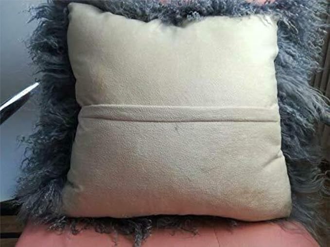Mongolian Lamb Fur Throw Pillow Cover (16'' x 16'', Gray) Real Fur Decorative Cushion Cover Pillow Case for Living Room Bedroom