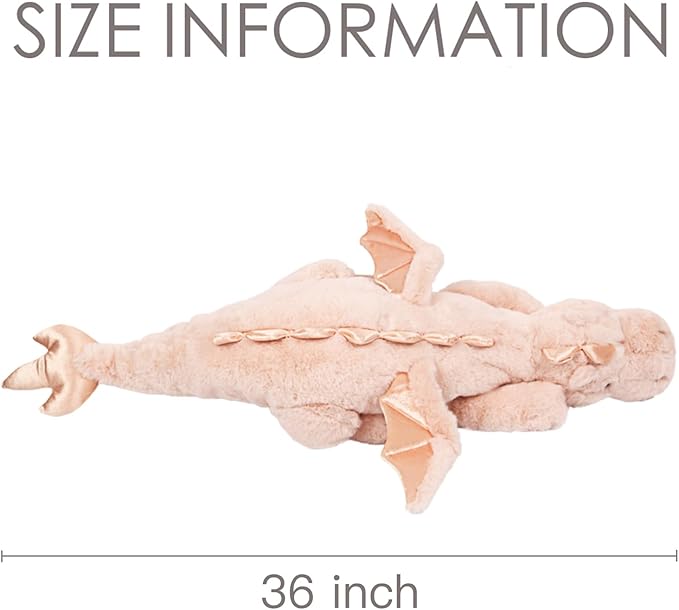 ARELUX Large 36in Cute Dragon Stuffed Animals Plush Toy Soft Pink Pterosaur Plushie Giant Fuzzy Dinosaur Pillow Plushies with Wings Cuddly for Friends Family Member