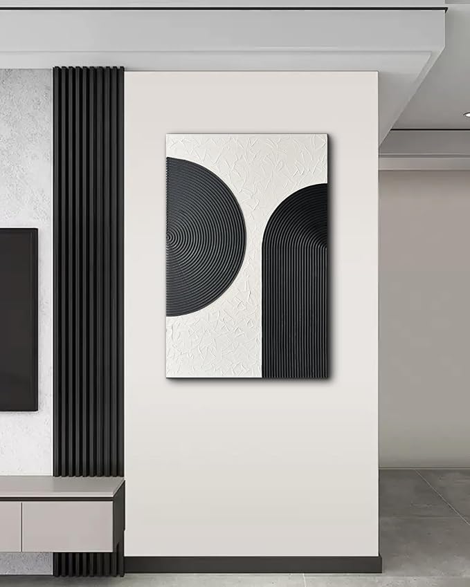 Creespi Black and White Wall Art 24x36 inch,Hand Painted Abstract Textured Wall Art Oil Painting,Modern Minimalist Canvas Art Painting for Wall Decor