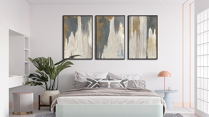 ASDCEUTICALS Large Canvas Wall Art - Gray Brown and Beige Abstract Pictures for Living Room Vintage Wall Decor Retro Artwork Black Float Framed Paintings for Bedroom Dinning Room 20" X 28" X 3 pcs