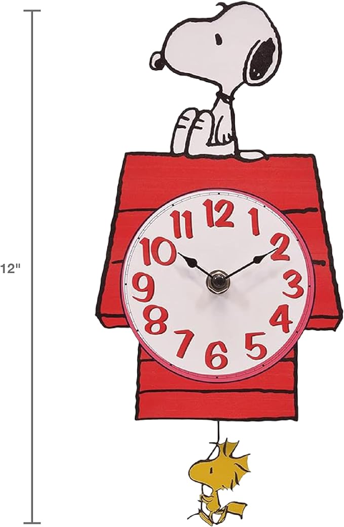 Mark Feldstein, Peanuts Snoopy's Dog House with Woodstock Pendulum Pal Wall Clock, 12 Inch