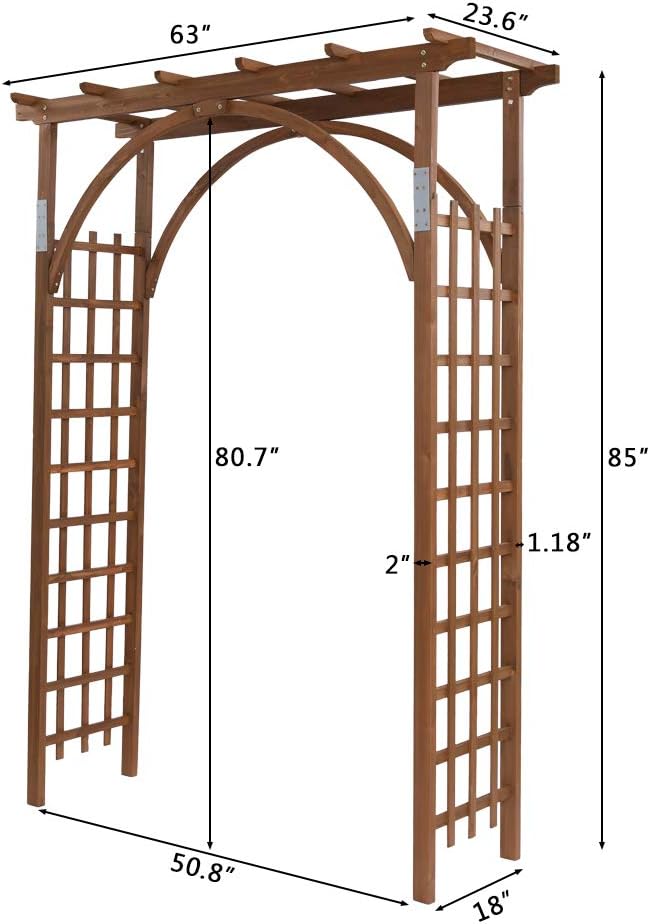 VINGLI 85in Wooden Arbor Garden Arch, Wedding Arch for Ceremony, Wood Trellis for Plant Climbing, Christmas Decor Pergola for Garden Backyard, Lawn (Brown)