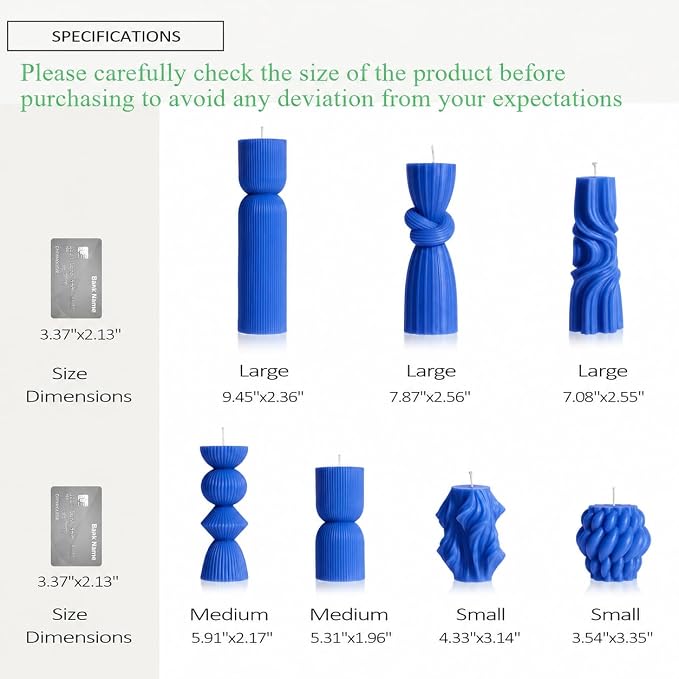 7-Pack Pillar Candles - Soy Wax Handmade Ribbed Candles for Home Decor, Housewarming Gift, Shelf & Table Decor - Aesthetic Modern Candles Set (Blue)