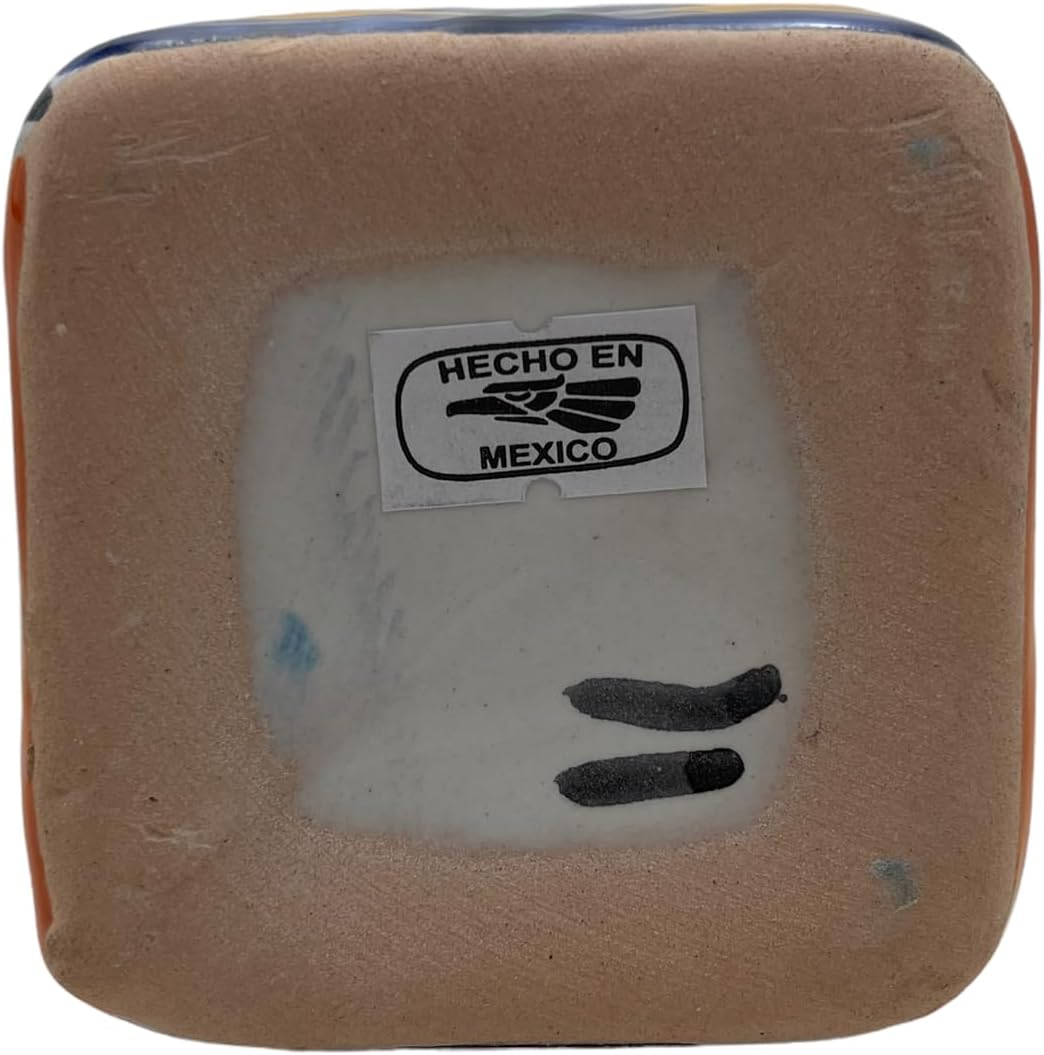 Talavera Planter Pot Square Vase Folk Art Mexican Pottery Handmade Hand Painted Home Decor Indoor Multicolor Outdoor 9.25" (Cobalt Multi)