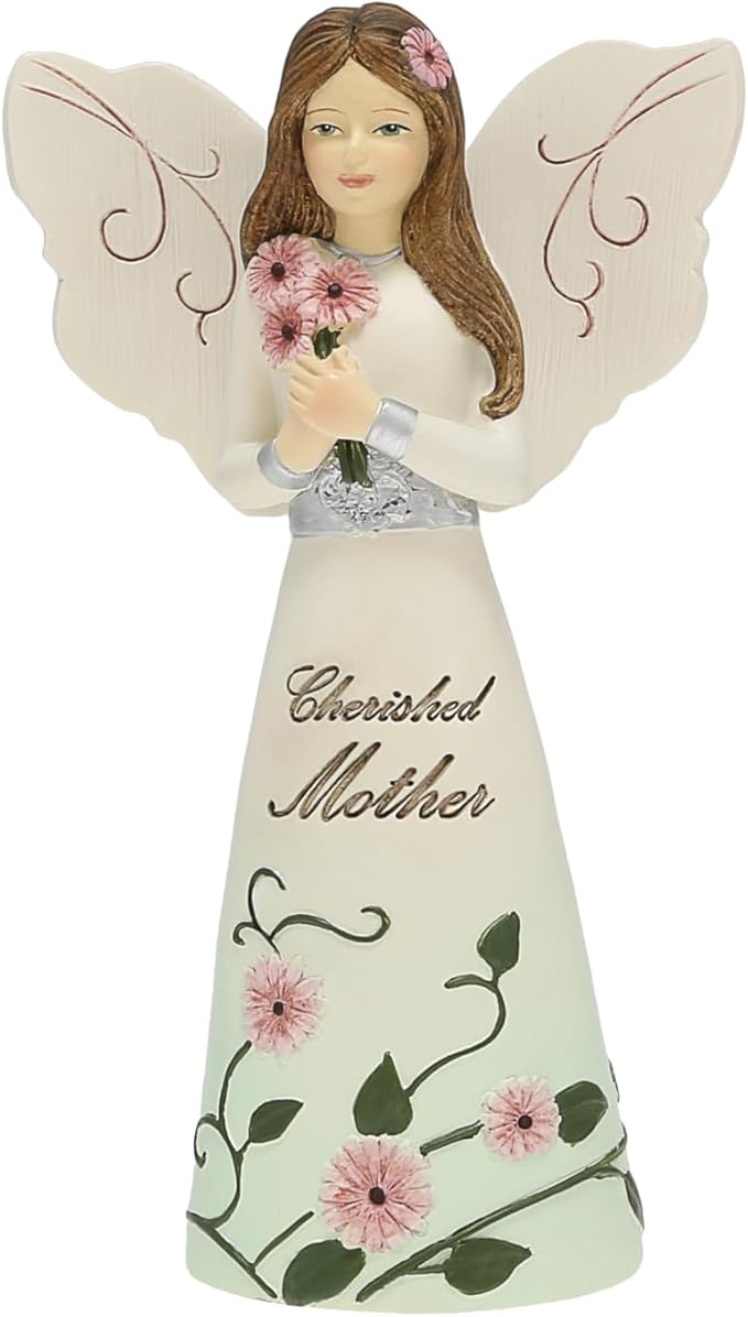 Pavilion Gift Company - Cherished Mother - 5" Angel Figurine Floral Spring Home Decor Mommy Mama Mom Present from Daughter Son Kids
