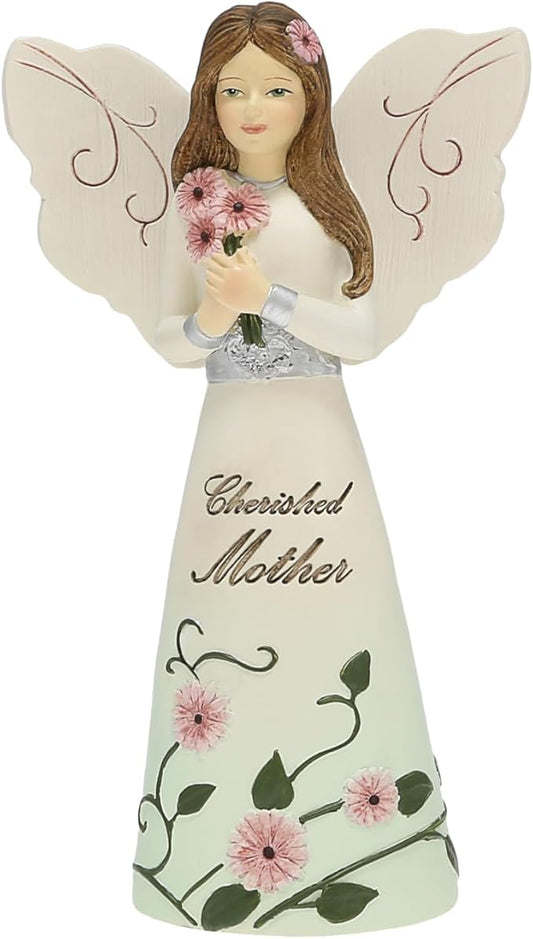 Pavilion Gift Company - Cherished Mother - 5" Angel Figurine Floral Spring Home Decor Mommy Mama Mom Present from Daughter Son Kids