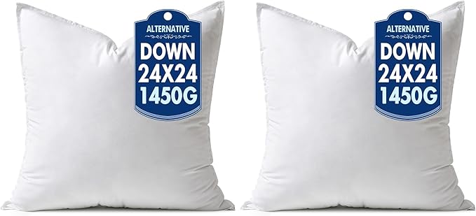 MIULEE 24x24 Down Alternative Pillow Insert Euro Decorative Throw Pillow 24 x 24 Inch Body Bed Sleeping Ultra Soft Fluffy Form for Sofa Couch Bed (Pack of 2)