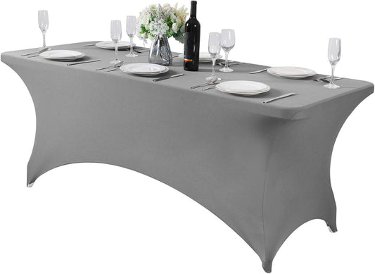 Spandex Table Cover for 6Ft or 4fT or 8ft Table Universal Fitted Stretch Tablecloth for Party, Banquet, Wedding and Events-Gray