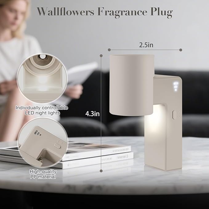 ROSSEX 2 Pcs Wall Fragrance Plug in with Night Light Compatible with Bath and Body Works Wallflowers, with 3-Speed Adjustable Fragrance Essential Oil Diffuser for Home, Khaki