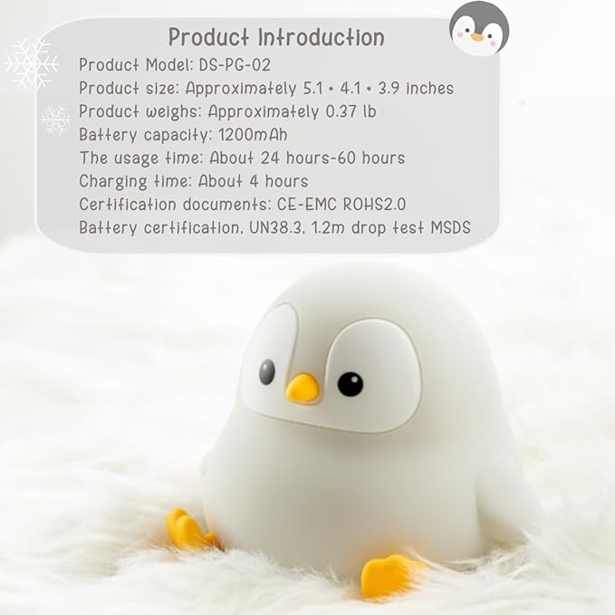 YR YRHH-PET Penguin Night Light for Kids, Squishy Rechargeable Penguin Lamp, Cute White Elephant Christmas Gifts, Dimmable Touch Penguins Nightlight, Boy Girl Baby Nursery Room College Animal Décor