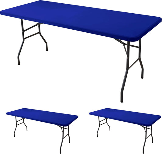Spandex Table Cover for 6 Foot Rectangle Tables-2 Pack Royal Blue Outdoor Picnic Elastic Table Cover-Spandex Stretch Folding Table Cloths for Camping Dining Room Patio Kitchen Banquet Party