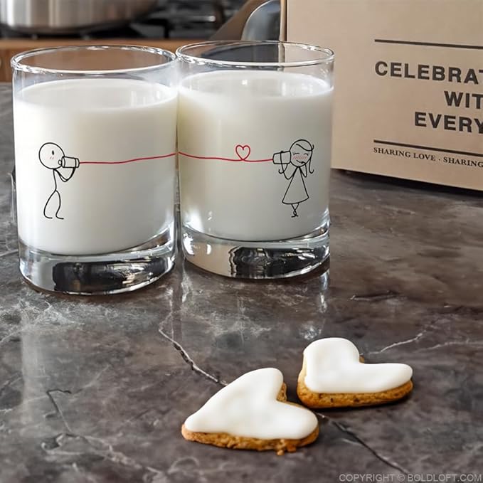 BoldLoft Say I Love You His and Hers Drinking Glasses- Gifts for Her, Wife, Girlfriend, Couple Glasses for Valentines, Anniversary, Wedding Engagement, Romantic Home Decor for Couples