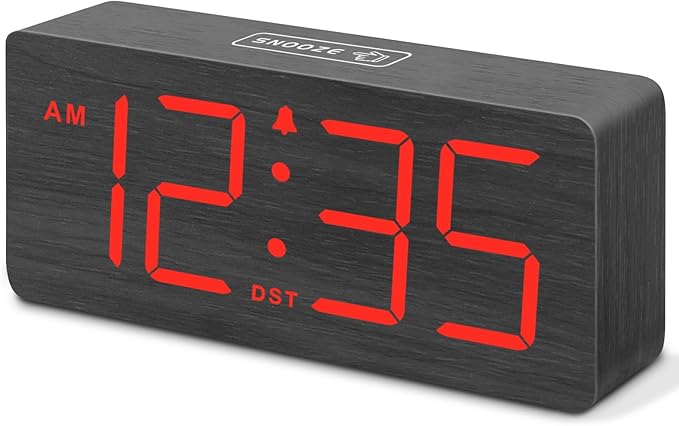 DreamSky Wooden Digital Alarm Clock for Bedroom - Desk Clocks for Living Room with Large Numbers, Loud Alarm for Heavy Sleepers with Volume Control, Dimmer, DST, Office Wood Decor (Plug in Clock)
