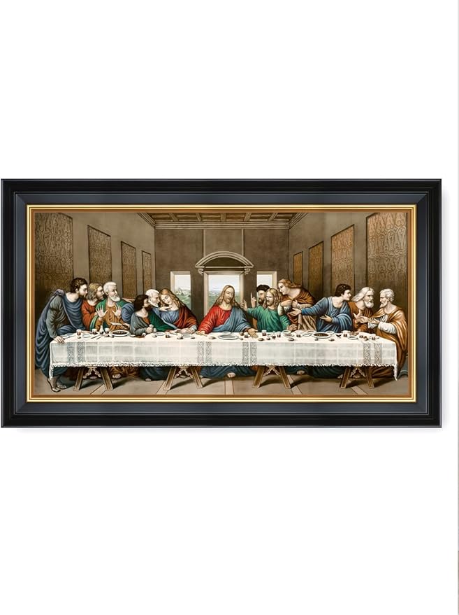 DECORARTS - The Last Supper by Leonardo Da Vinci Giclee Reproducation, Giclee Prints Acid Free Cotton Canvas with Matching Black Gold Solid Wooden Frame. Total Framed Size: 27" W x 15" H