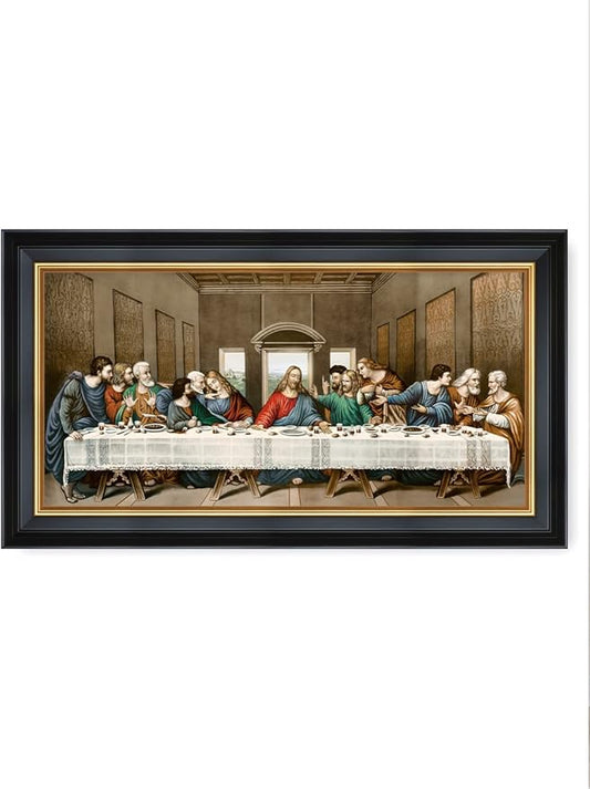 DECORARTS - The Last Supper by Leonardo Da Vinci Giclee Reproducation, Giclee Prints Acid Free Cotton Canvas with Matching Black Gold Solid Wooden Frame. Total Framed Size: 27" W x 15" H