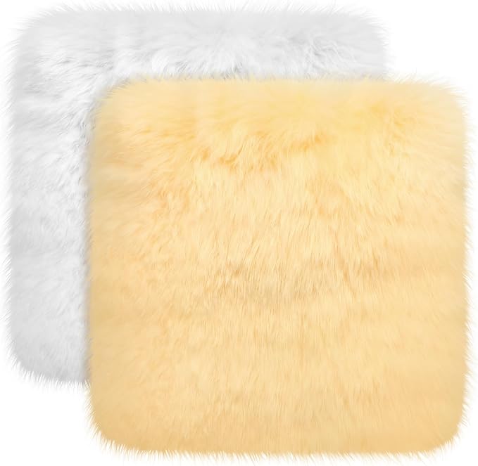 Drydiet 2 Pcs Natural Sheepskin for Bed Sores and Skin Imitation Wool Medical Sheepskins with Non-Slip Back for Pain Relief and Discomfort, Wool Seat Pad, 17 in x 17 in(Square,Light Color)