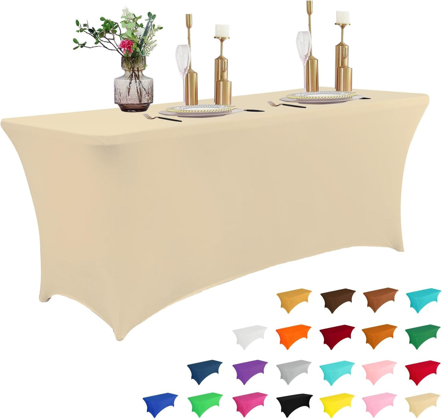 IVAPUPU 6FT Table Cloth for Rectangular Fitted Events Stretch Champagne Table Covers Washable Cover Spandex Tablecloth Protector for Party, Wedding, Cocktail, Banquet, Festival