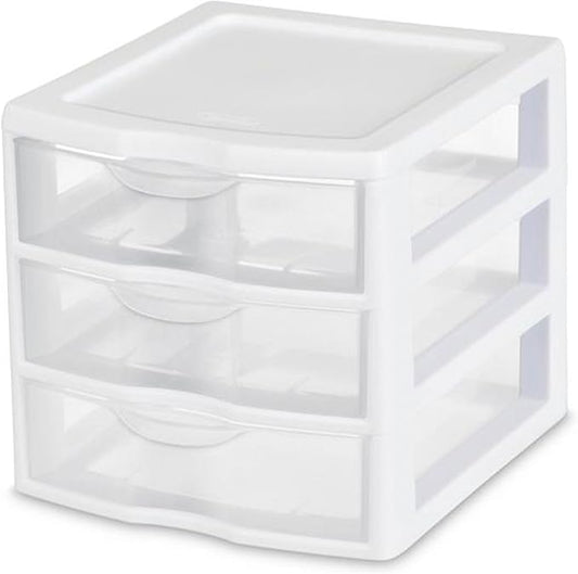 Sterilite 18-Pack ClearView 3-Drawer Cart, Small Plastic Storage Organizer Drawers, White - Organizing Drawer Containers for Bathroom, Closet, Kitchen, and Bedroom