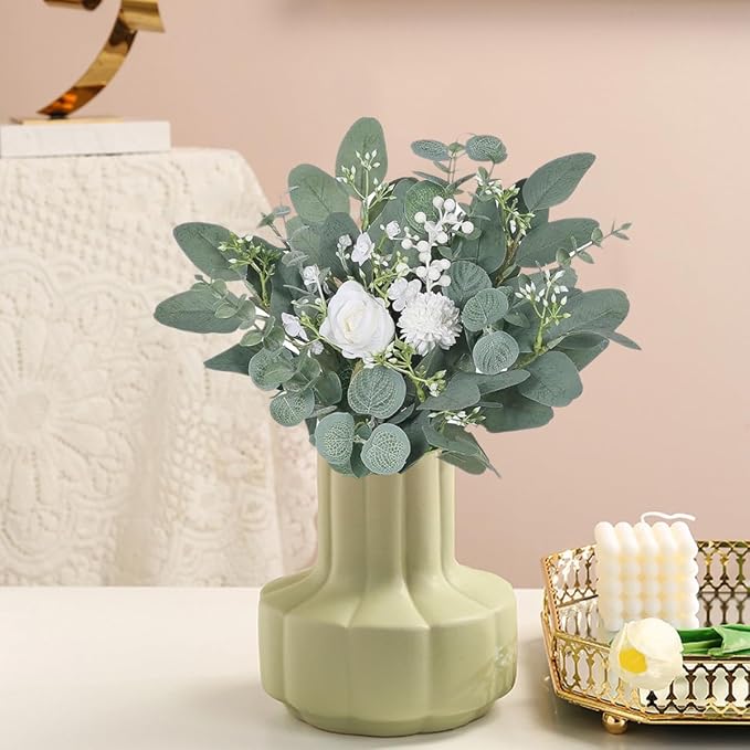 Mixed Eucalyptus Leaves Stems Bulk Artificial Silver Dollar Leaves Picks Dried Eucalyptus Bundle Faux Spray for Wedding Vase Bouquet Decor (240, Green)