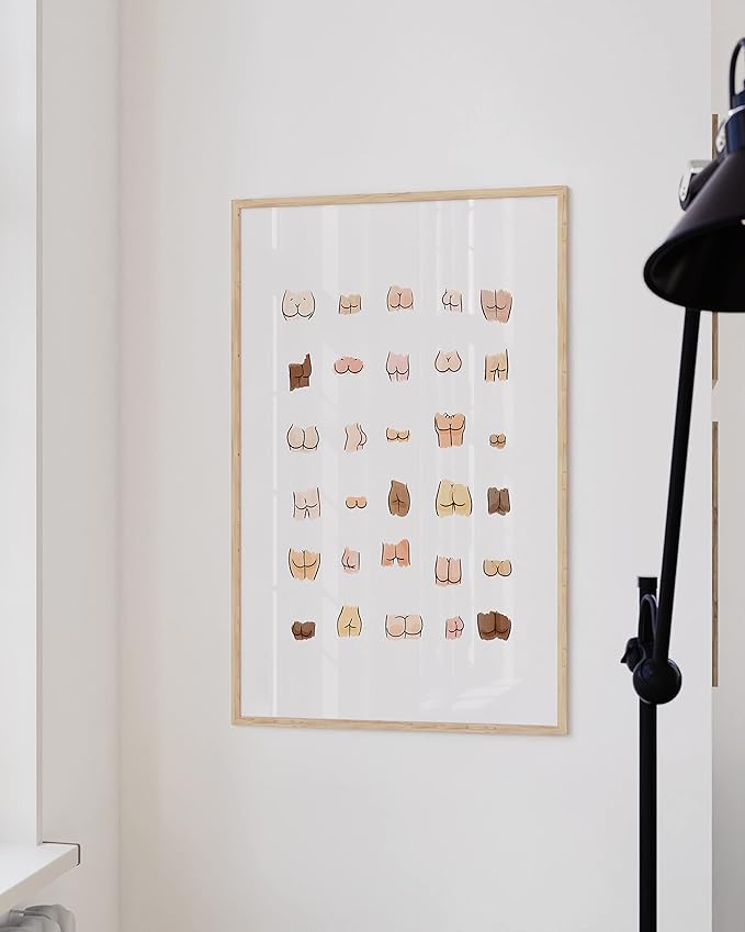 HAUS AND HUES Funny Bathroom Art - Butts Collage Cute Bathroom Decor, Sign, Wall Art (Beige Frame, 24x36)
