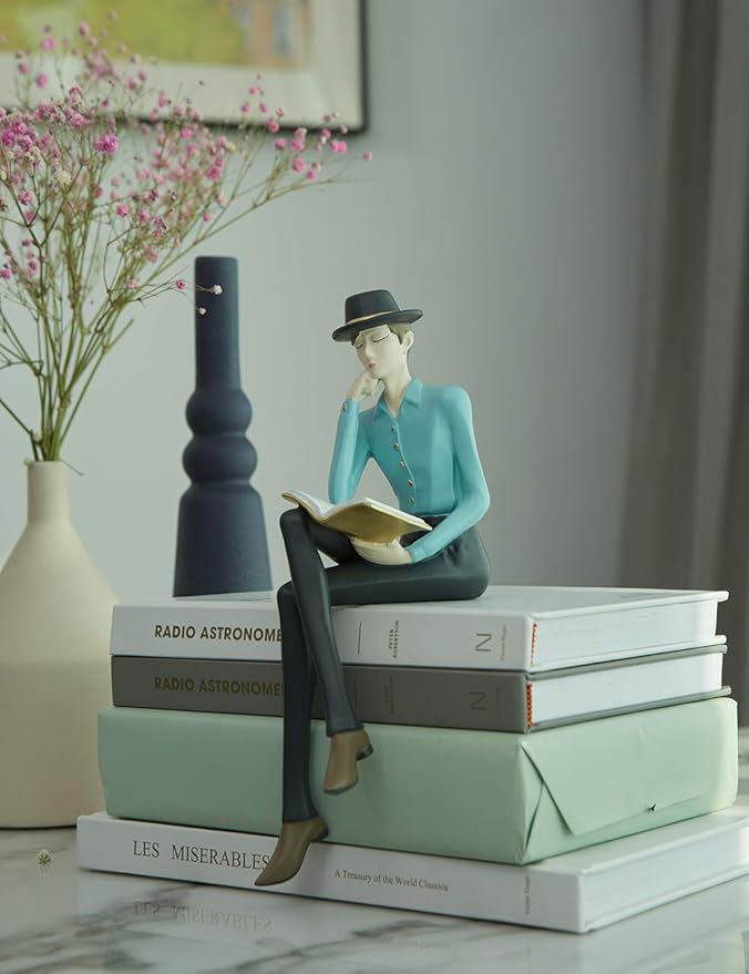 HAUCOZE Man Figurine Statue Reading Art Sculpture Modern Home Decor Gift for Living Room Bedroom Office Polyresin 9.1 Inch