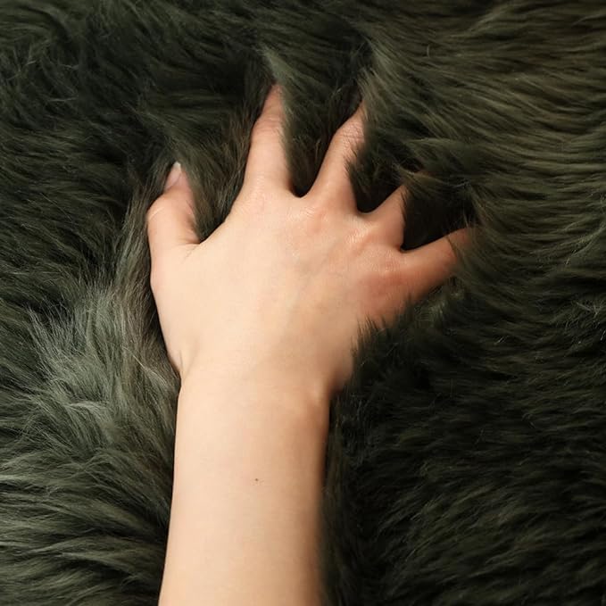 LLB Genuine Sheepskin Area Rug Fur Carpet Fluffy Shaggy Fur Rug for Living Room Kids Bedroom Real Sheepskin Throw Lambskin Aesthetic Rugs Sofa Mat Chair Seat Covers (Dark Green, 2 x 6 ft Sheepskin)