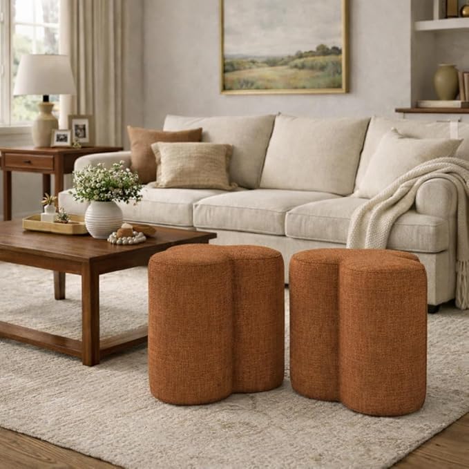 HomePop Upholstered Clover Shaped Ottoman|HomePop Home Décor|Foot Rest Ottoman - Rust Orange Chenille