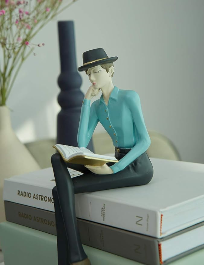 HAUCOZE Man Figurine Statue Reading Art Sculpture Modern Home Decor Gift for Living Room Bedroom Office Polyresin 9.1 Inch