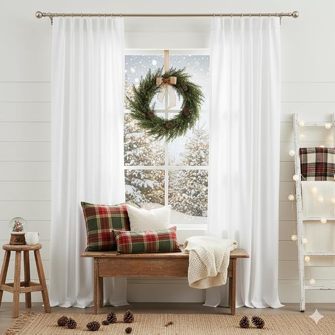 Vision Home White Pinch Pleated Light Filtering Curtains with Microfiber Liner 90 inch Privacy Drapes for Living Room Bedroom Back Tabs with Hooks 2 Panels 40" Wx90 L